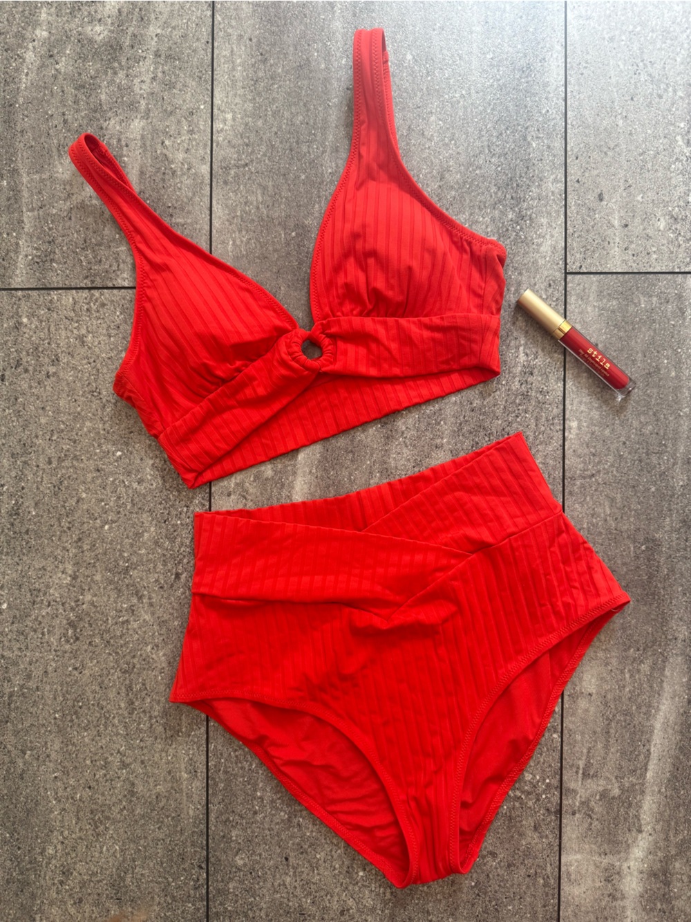 Aerie Red Ribbed bikini set